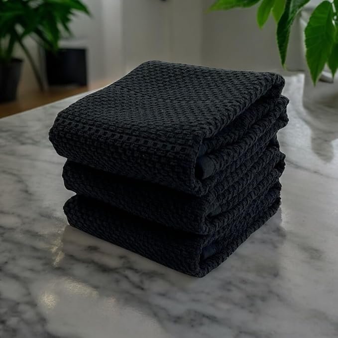 Serafina Home Black Textured Kitchen Hand Dish Towels 100% Cotton Cloth Soft - Image 7