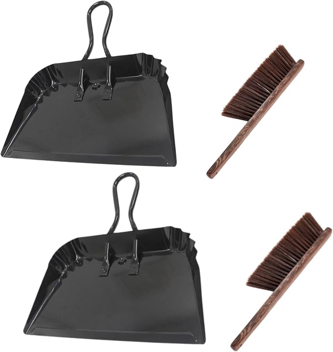 2 Pack Metal Dustpan and Brush Set - 12in Heavy Duty Steel Dust Pan by STARPIA