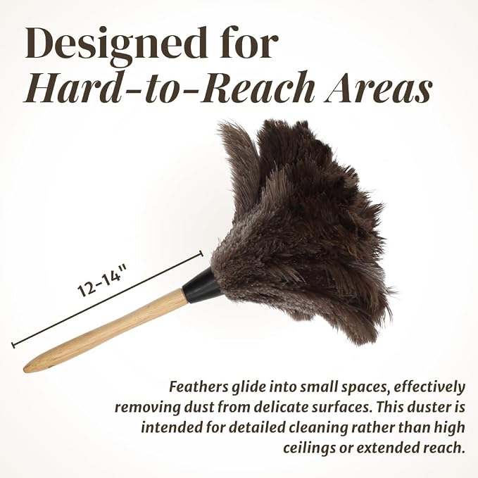 Feather Duster with Ostrich Feathers Wooden Handle 14" – Natural Reusable Duster - Image 4