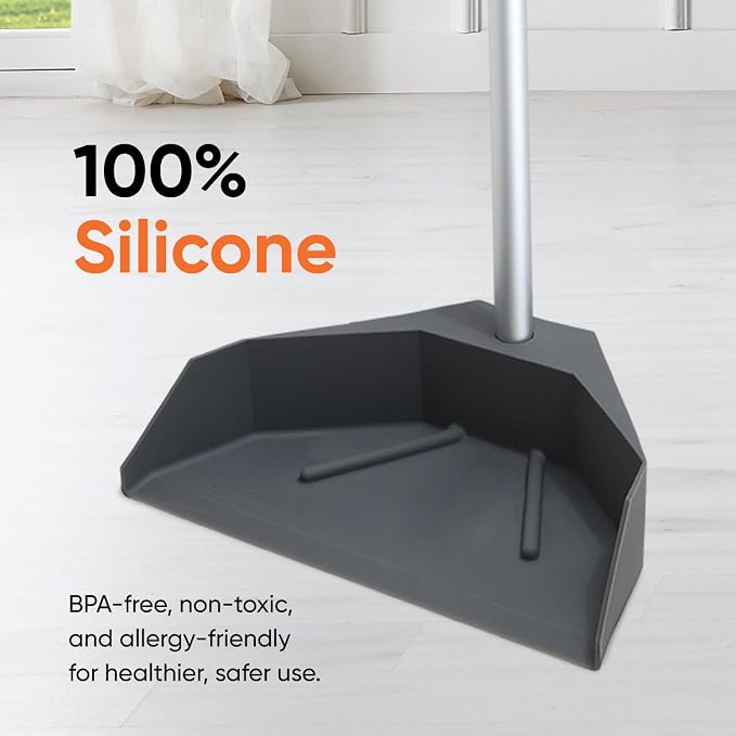 Silicone Dust Pan with Handle Lobby Dustpan with Long Handle Stand Up Dustpan - Image 2