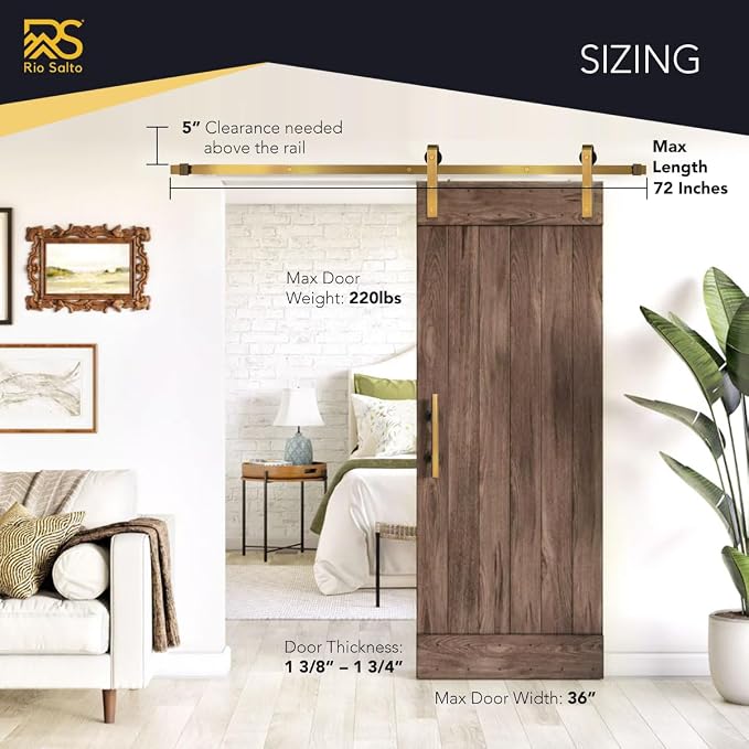 Rio Salto Gold Barn Door Hardware Kit Length up to 6FT Sliding Door Hardware - Image 2