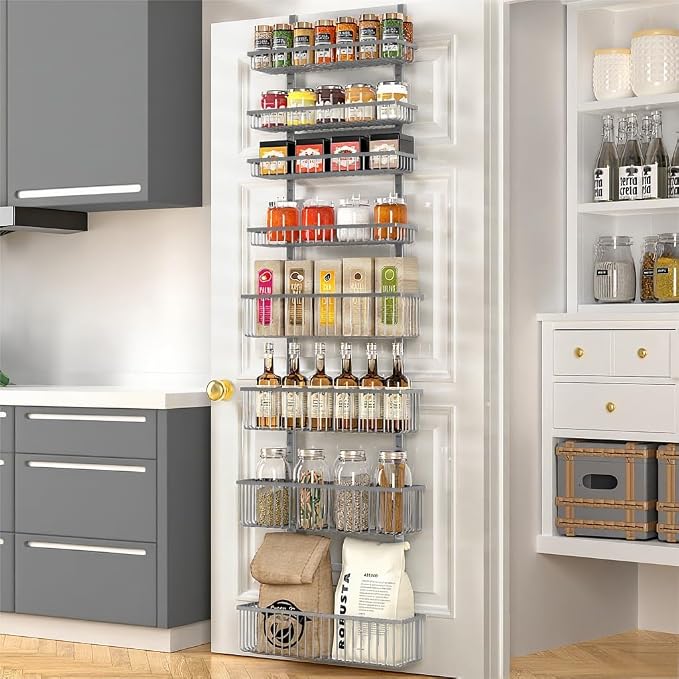 Moforoco Grey Over The Door Pantry Organizer, Pantry Door Organizer Shelves by MOFOROCO