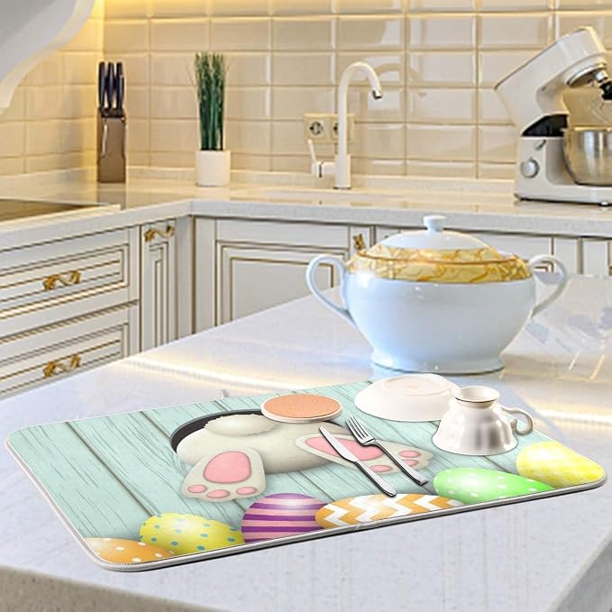 Happy Easter Eggs Bunny Tail Dish Drying Mat 18x24 - Image 6