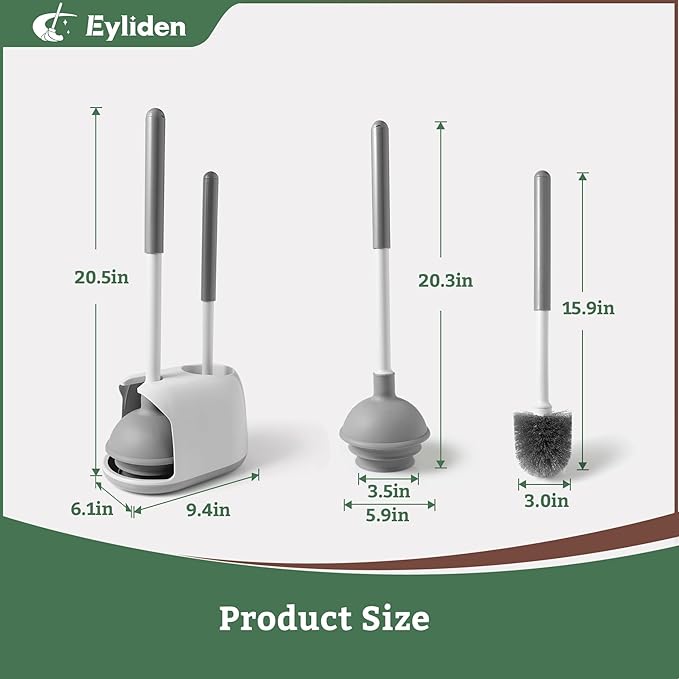 Eyliden Toilet Plunger & Brush Set, Upgrade 3-Step Suction Cup - Image 6