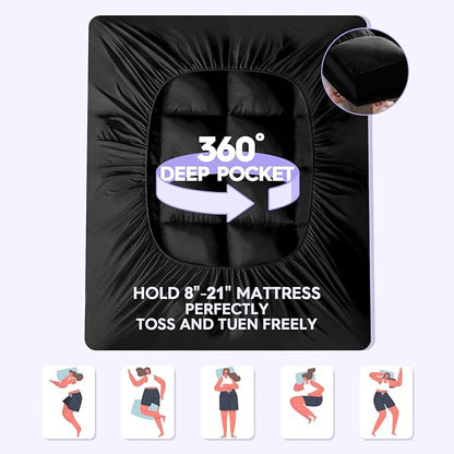 ABENE Mattress Topper Twin for Back Pain Relief, Extra Thick Mattress Pad Pillowtop, Soft Mattress Protector Cover with 8"-21" Deep Pocket, Overfilled Down Alternative Filling (Black, Twin)