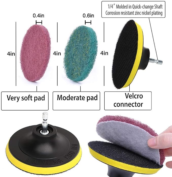 DUOSHIDA 4 Inch Drill Powered Brush Tile Scrubber Scouring Pads Cleaning Kit - Image 2