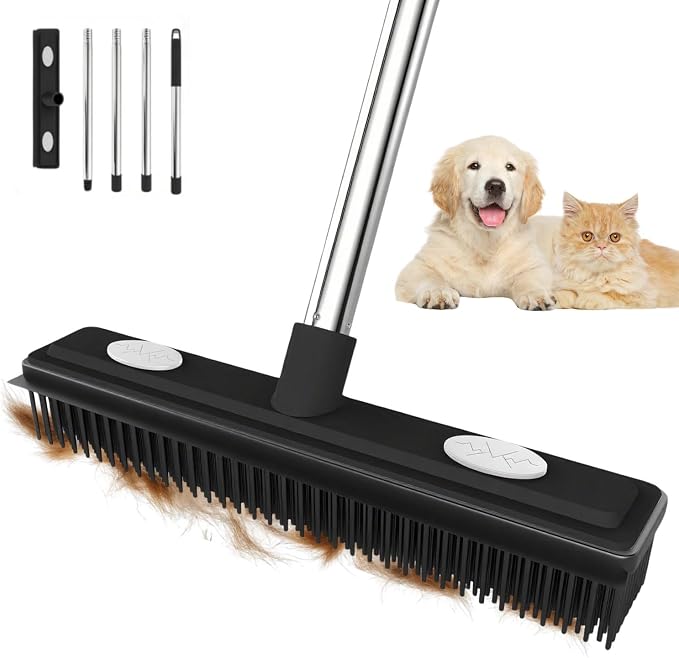 Pet Hair Remover Carpet Rake Reusable Rubber Broom by THAMTU
