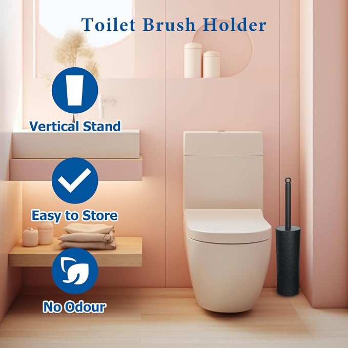 Topsky Toilet Brush, 2 Pack Compact Toilet Brush & Holder Set, Plastic Round - Image 2