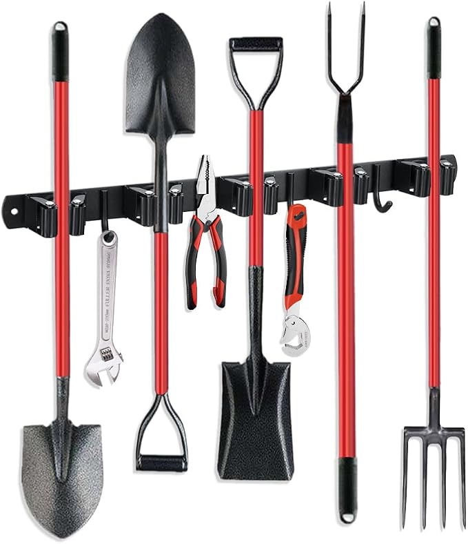 Broom Hanger and Mop Holder, Heavy Duty Garden Tool Organizer Rack Rake and by JAMEND+CLXP