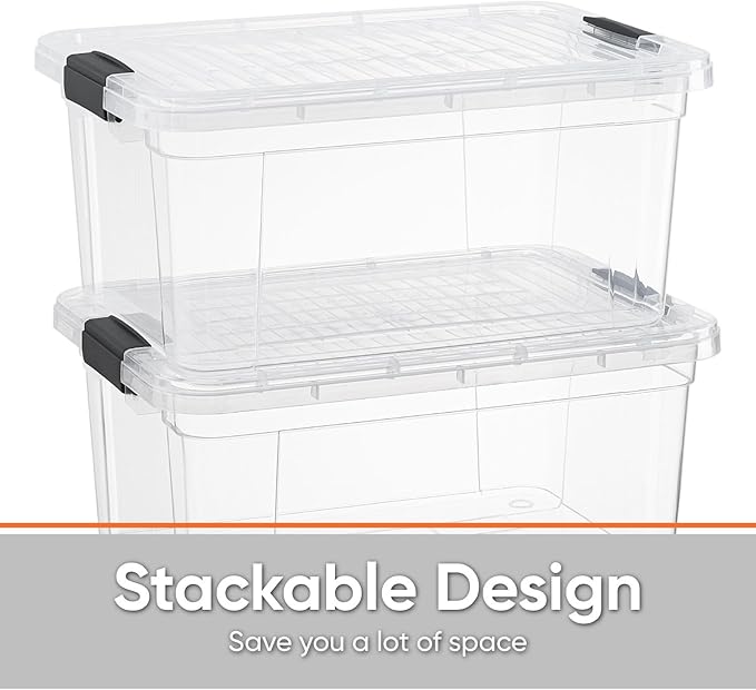 Superio Storage Bins with Lids- 4 Pack, 6.6 Qt Clear Boxes - Image 3