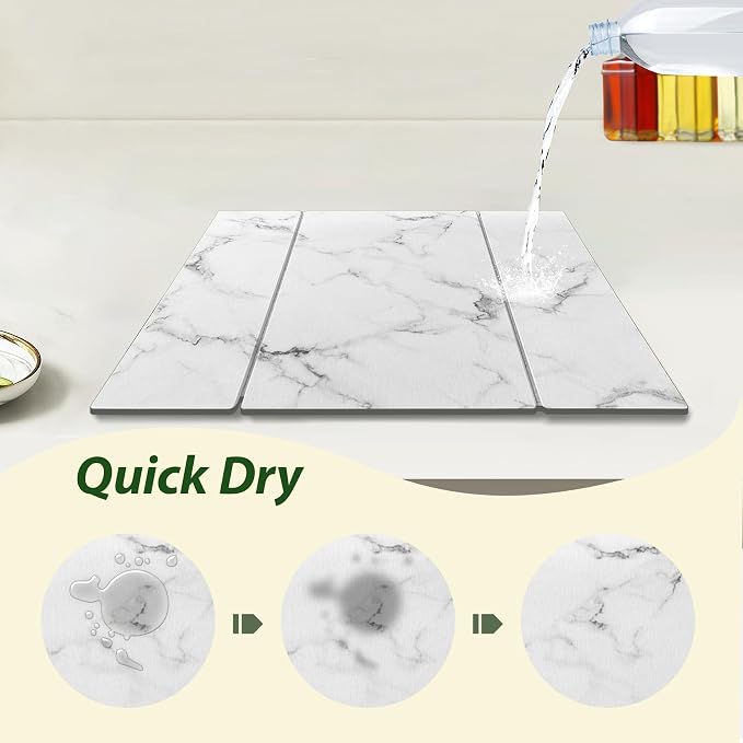 Large Stone Drying Mat for Kitchen Counter, Water-Absorbent Marble Diatomaceous - Image 4