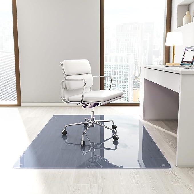 46" x 55" Glass Chair Mat, Heavy Duty Hard Tempered Glass Mat by KOONMI