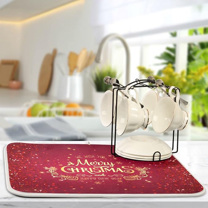 Merry Christmas Drying Mat for Kitchen Counter 16x18 Inch Christmas Dish Mat - Image 6