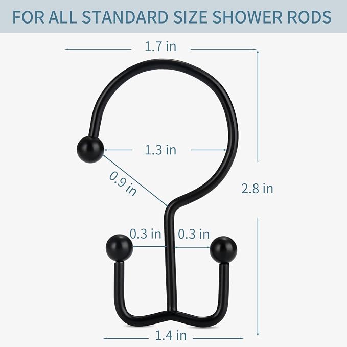 Goowin Shower Curtain Hooks, Durable Rust Proof Black Shower Curtain Hooks - Image 5