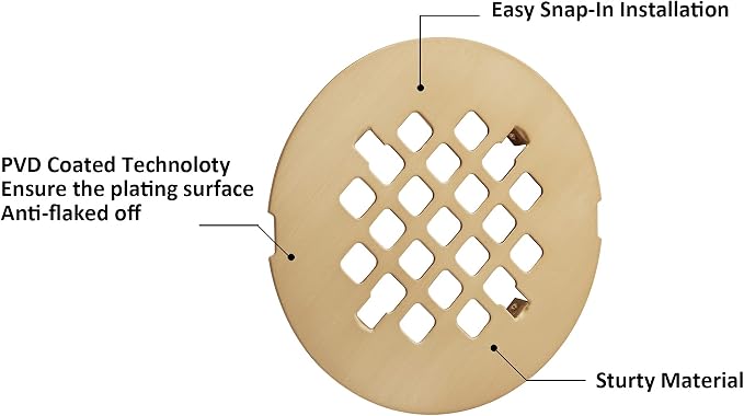 Artiwell 4-1/4” OD Snap-in Shower Drain Cover, Round Shower Drain Strainer Grid - Image 3