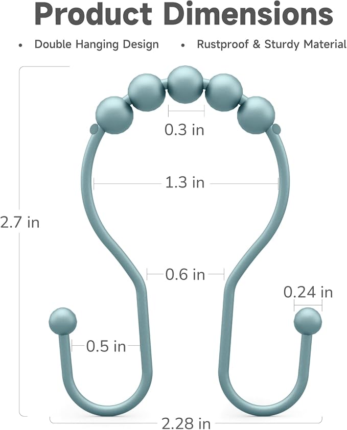 Shower Curtain Hooks, Shower Curtain Rings Rust Proof Double Hook Shower - Image 5