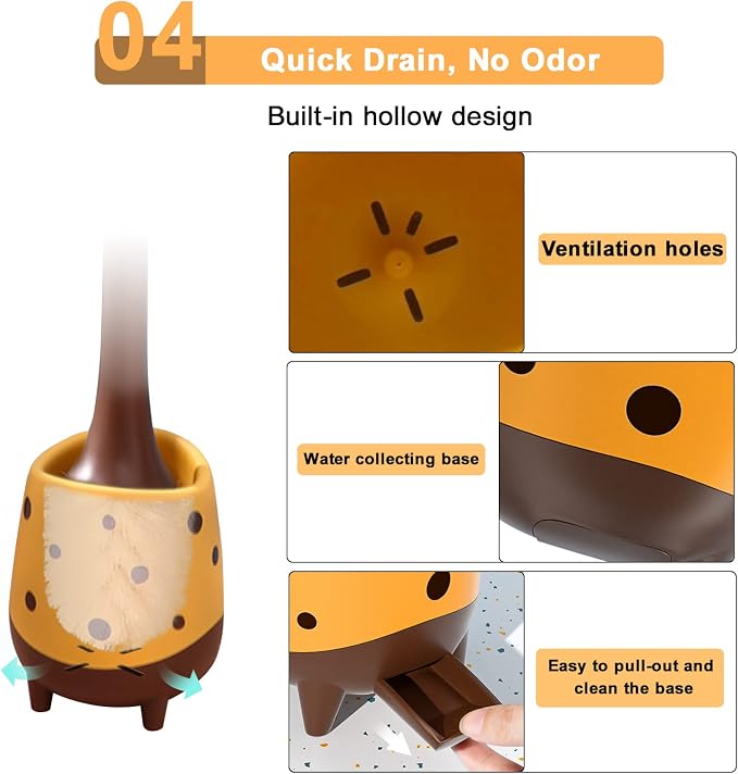 Toilet Brush Giraffe Shape, Cute Shape Look, PP Bristles Round Brush, Compact - Image 5
