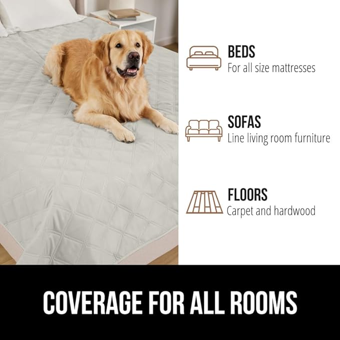 GORILLA GRIP Waterproof Bed Cover for Dogs, 82x82, Gripped Slip Resistant Backing, Leak Proof Washable Dog Blanket Covers Sofa, Couch, Sectional, Crate, Car, RV Seats, Pet Puppy Essentials Light Taupe