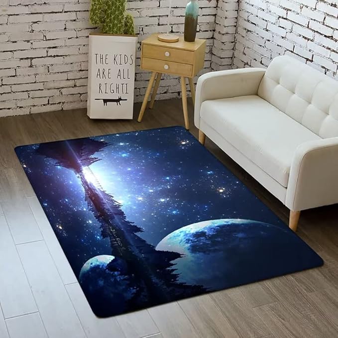 Solar System 3D Planet Universe Area Rug for Kids Bedroom 4x6 ft Soft Non-Slip Outer Space Galaxy Rug for Boys Room Living Room