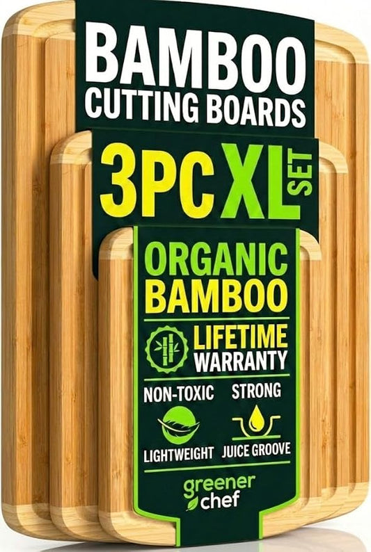 Greener Chef Luxury XL Bamboo Cutting Board Set of 3 by GreenerChef