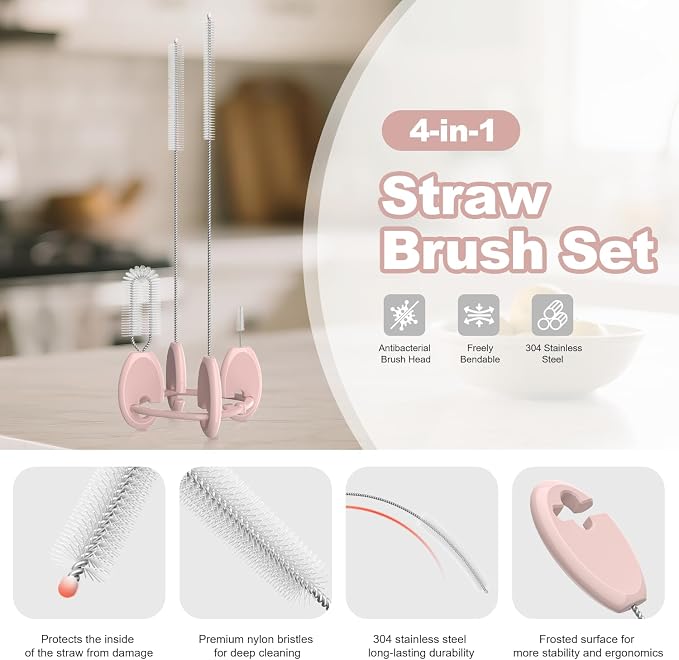 YOTIME Standing Straw Cleaner Brush Set, 4in1 Reusable Straw Brushes - Image 3