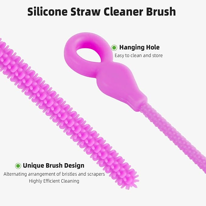Silicone Straw Cleaner Brush, 4-Piece Reusable Straw Brush Set - Image 3