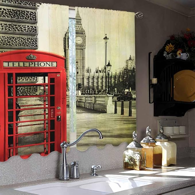 London Kitchen Curtains City Red Telephone Booth Big Ben Retro Romantic - Image 4
