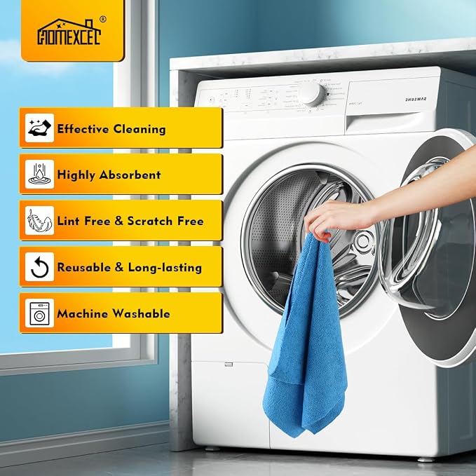 HOMEXCEL Blue Microfiber Cleaning Cloths 100 Pack, Reusable Cleaning Rags Shop - Image 8