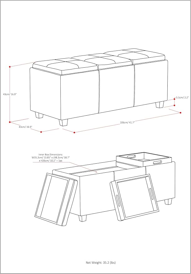 SIMPLIHOME Avalon 42 inch Wide Contemporary Rectangle Storage Ottoman in Satin - Image 2