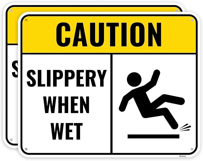 2PC Slippery When Wet Sign, 10 x 8 Inches by Venicor