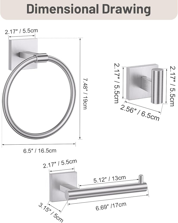 Towel Ring Set 4 Piece Bathroom Hardware Set Includes Towel Ring 2 Towel Hooks - Image 7