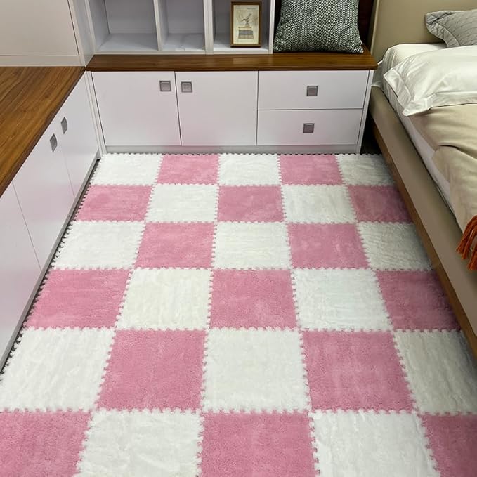 12Pcs Interlocking Carpet Tiles, Fluffy Play Mat Floor Tiles Thick Padded - Image 7
