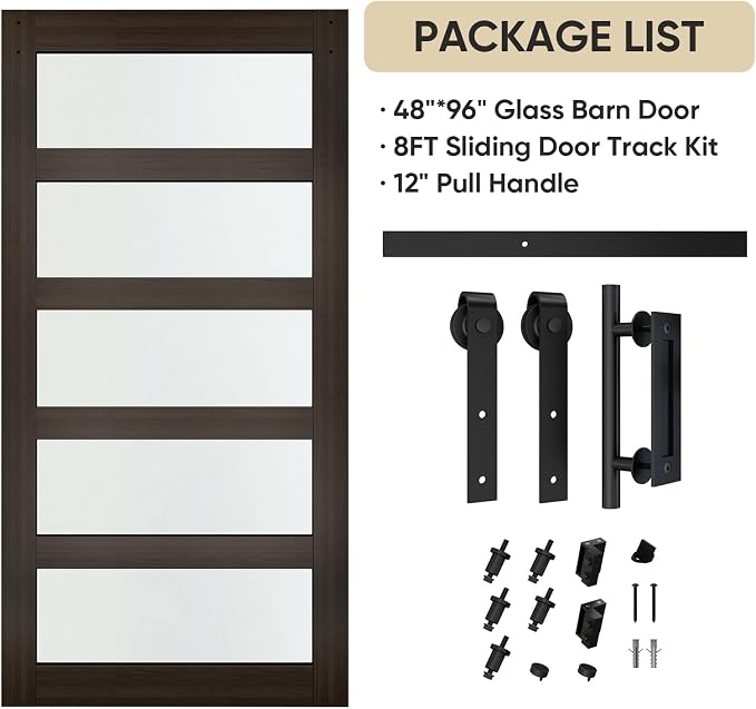 BARNSMITH 48in x 96in Glass Barn Door and 8FT Sliding Door Hardware Included - Image 8