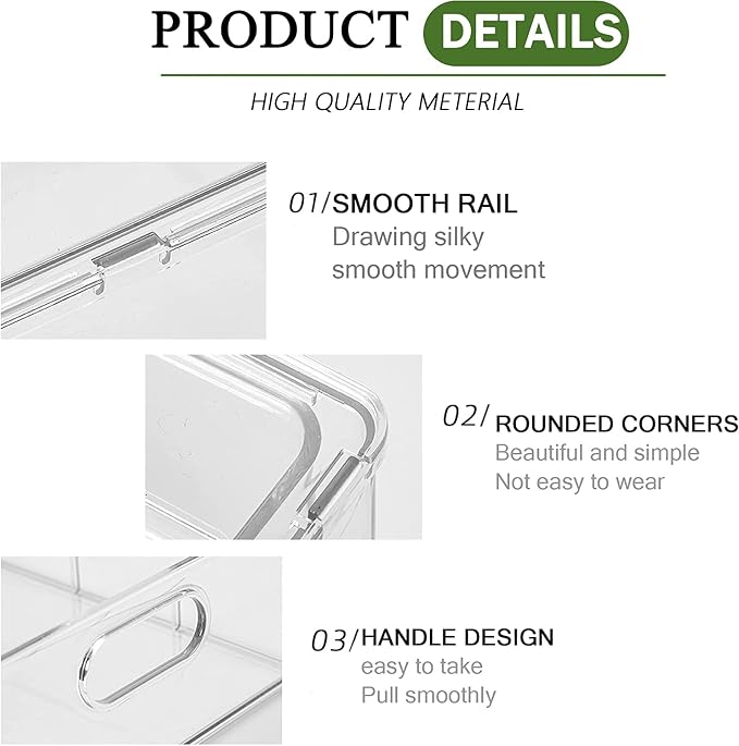 4 Pack Clear Storage Drawer Set, Stackable Fridge Drawer Organizer Fruit - Image 5