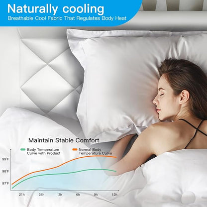 Cooling Mattress Topper Queen Size - Pillow Top Mattress Pad for Hot Sleepers - Breathable Ultra Soft Mattresses Protector with 8-21 Inch Deep Pocket (60x80 inch, Pearl White)