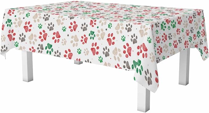 Paw Prints Table Cloth 52x70 Doodle Dog Cat Red Green Footprint Rectangular - Image 6