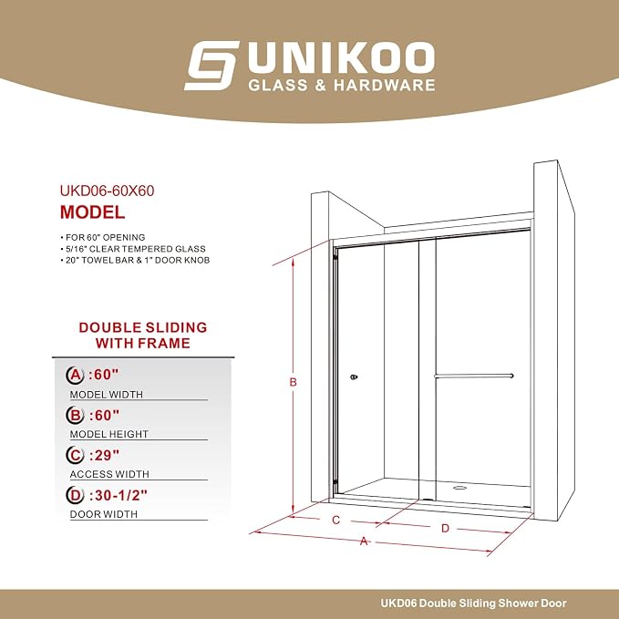 60" W x 60" H Double Sliding Frame Bathtub Door - Image 2