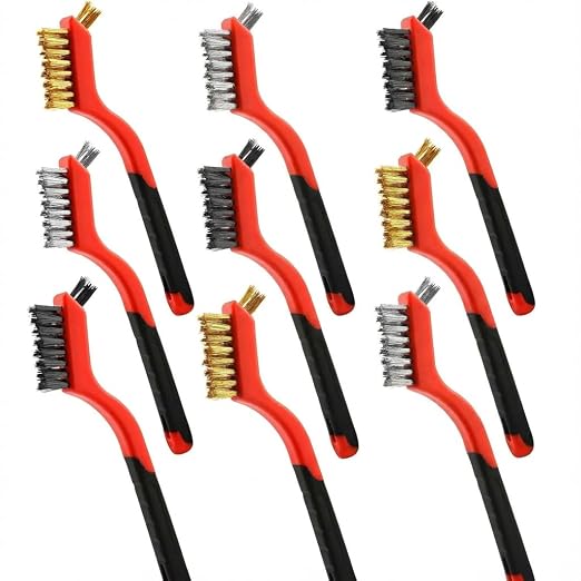 Wire Brush Set 9 Pack – 3 Brass, 3 Stainless Steel, 3 Nylon Detail Brushes by Unknown