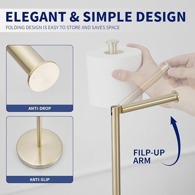 BWE Brushed Gold Toilet Paper Holder Stand Modern Tissue Roll Holder Storage - Image 3