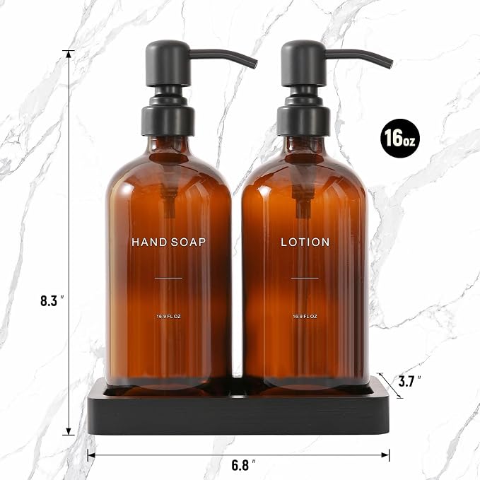 Amber Glass Soap Dispenser Set, Hand Soap and Lotion Set - Image 7