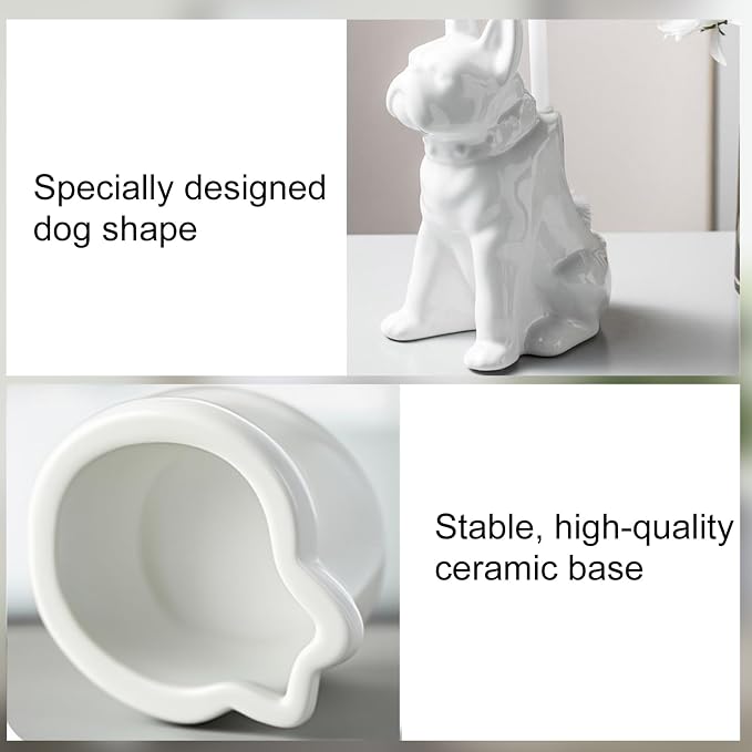 Comeon Ceramic Dog White/Black Toilet Brush and Holder Set, Plastic Handled - Image 4