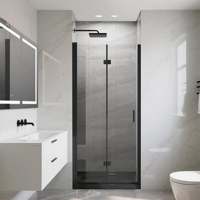 Frameless Bi-Fold Shower Door 34" W x 72" H, 1/4" Clear Tempered Glass by Relaxcabine