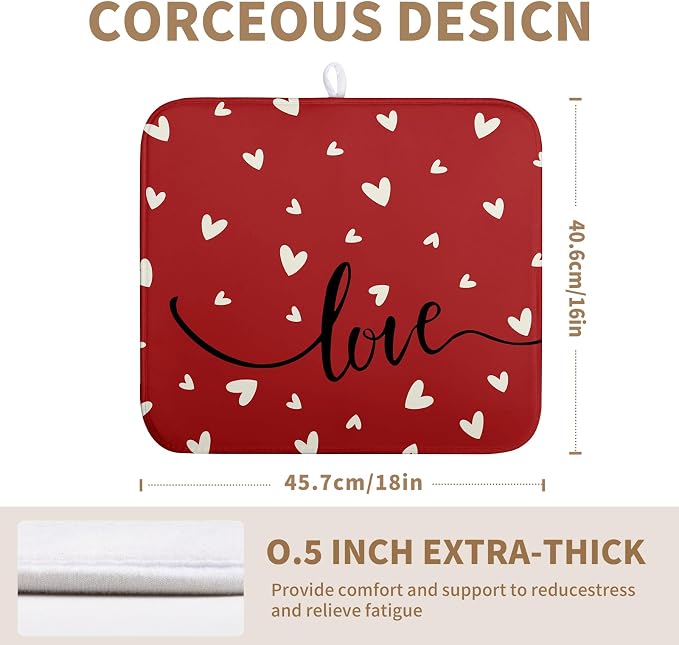 Valentines Day Dish Drying Mat 18x24 Inch Valentine Red Love Heart Drying Mats - Image 2