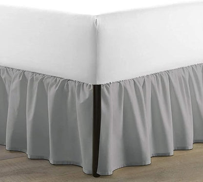 SKY BEDDINGS - Full Size Ruffled Bed Skirt with Split Corners - 18 Inch Drop Dust Ruffle Bed Skirt with Platform Three Sided Coverage - 100% Microfiber, Light Grey