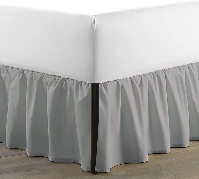 SKY BEDDINGS - Full Size Ruffled Bed Skirt with Split Corners - 14 Inch Drop Dust Ruffle Bed Skirt with Platform Three Sided Coverage - 100% Microfiber, Light Grey