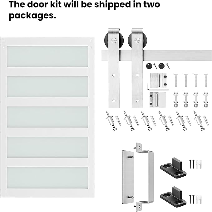 48'' x 84'' Glass Barn Door and 8 Ft Brushed Nickel Hardware Kit Included - Image 6