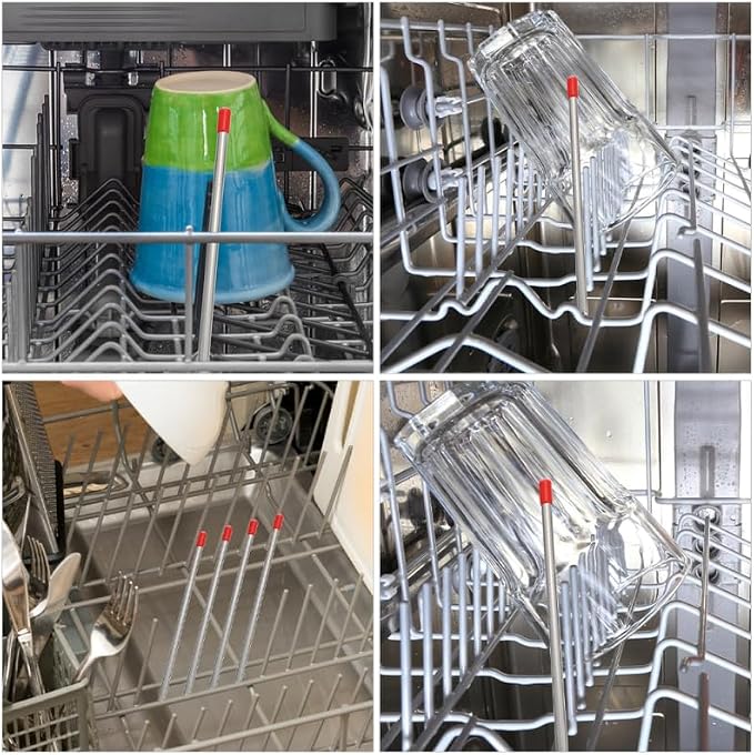 Unomor 6Pcs Stainless Steel Dishwasher Insert Draining Sticks Bottle Holder Rods - Image 2