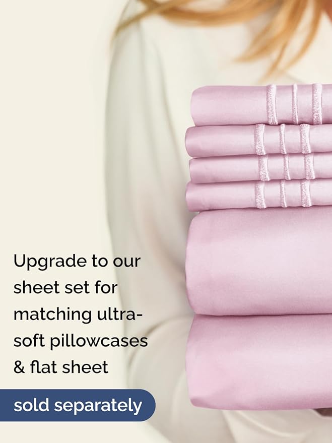 Extra Deep Queen Fitted Sheet - Hotel Luxury Single Fitted Sheet Only - Easily Fits 18 inch to 24 inch Mattress - Ultra Soft, Wrinkle & Fade Free w/Extra Deep Pocket - Breathable & Comfy - Light Pink