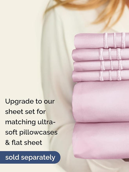 Extra Deep Queen Fitted Sheet - Hotel Luxury Single Fitted Sheet Only - Easily Fits 18 inch to 24 inch Mattress - Ultra Soft, Wrinkle & Fade Free w/Extra Deep Pocket - Breathable & Comfy - Light Pink