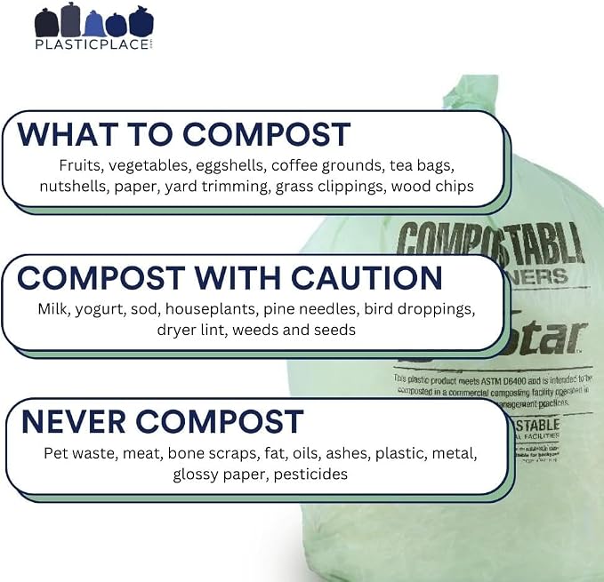 Plasticplace 40-45 Gallon Compostable Trash Bags │ 1 Mil │ Green Tint Garbage - Image 3